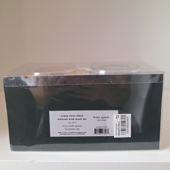 NWT Kate Spade Citrus Twist Strip Stemless Wine Glass Set Multicolored - Picture 3 of 4